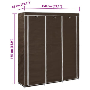 Kleiderschrank mit Fächern und Stangen Braun 150x45x175cm Stoff