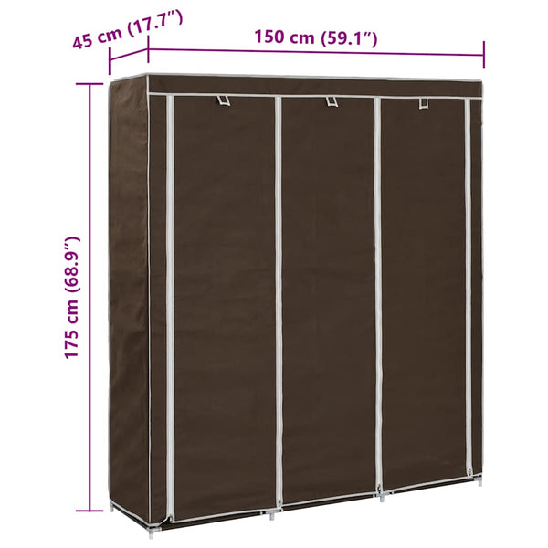 Kleiderschrank mit Fächern und Stangen Braun 150x45x175cm Stoff