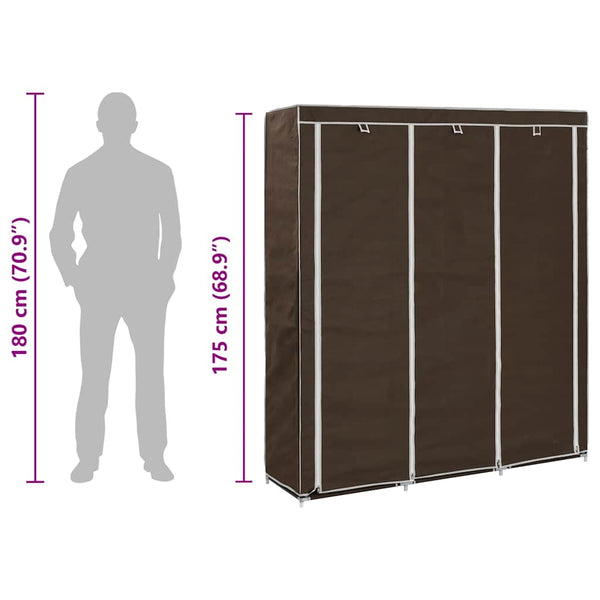 Kleiderschrank mit Fächern und Stangen Braun 150x45x175cm Stoff