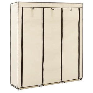 Kleiderschrank mit Fächern und Stangen Creme 150x45x175cm Stoff