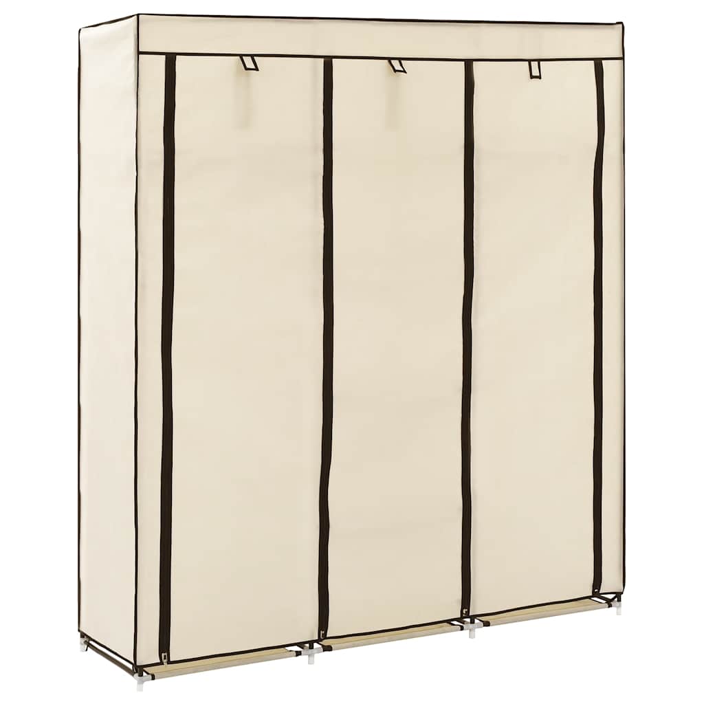 Kleiderschrank mit Fächern und Stangen Creme 150x45x175cm Stoff