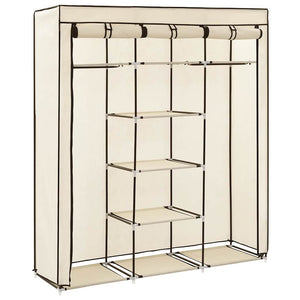 Kleiderschrank mit Fächern und Stangen Creme 150x45x175cm Stoff