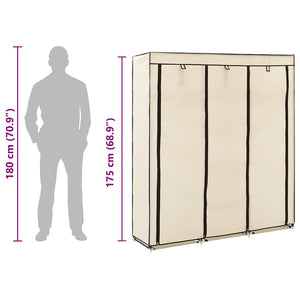 Kleiderschrank mit Fächern und Stangen Creme 150x45x175cm Stoff