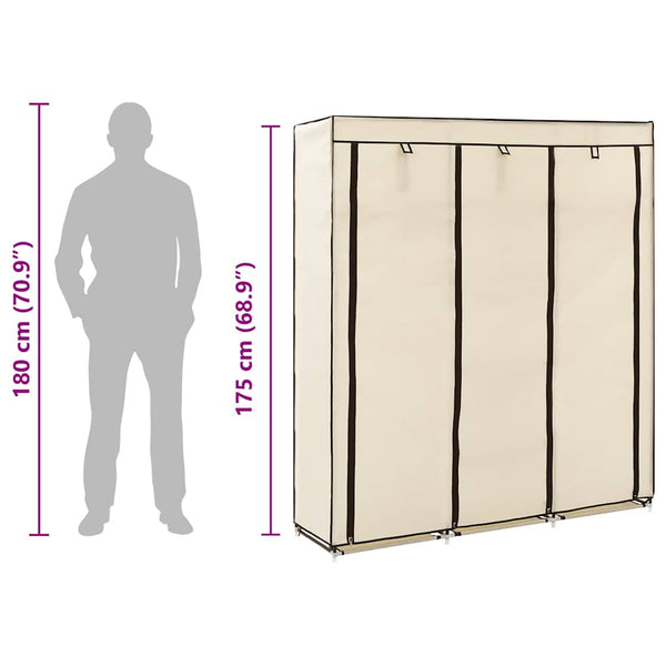 Kleiderschrank mit Fächern und Stangen Creme 150x45x175cm Stoff