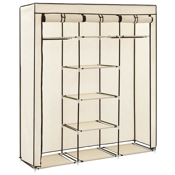 Kleiderschrank mit Fächern und Stangen Creme 150x45x175cm Stoff