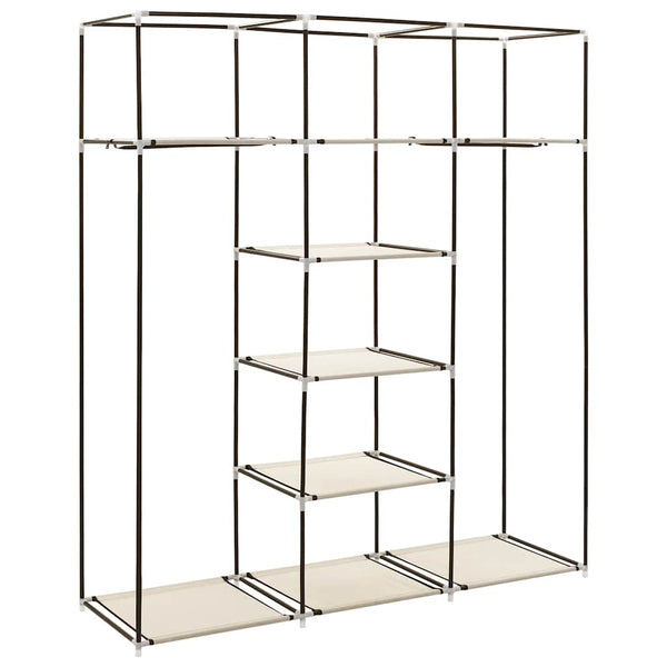 Kleiderschrank mit Fächern und Stangen Creme 150x45x175cm Stoff