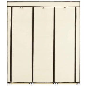 Kleiderschrank mit Fächern und Stangen Creme 150x45x175cm Stoff