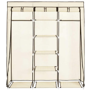 Kleiderschrank mit Fächern und Stangen Creme 150x45x175cm Stoff
