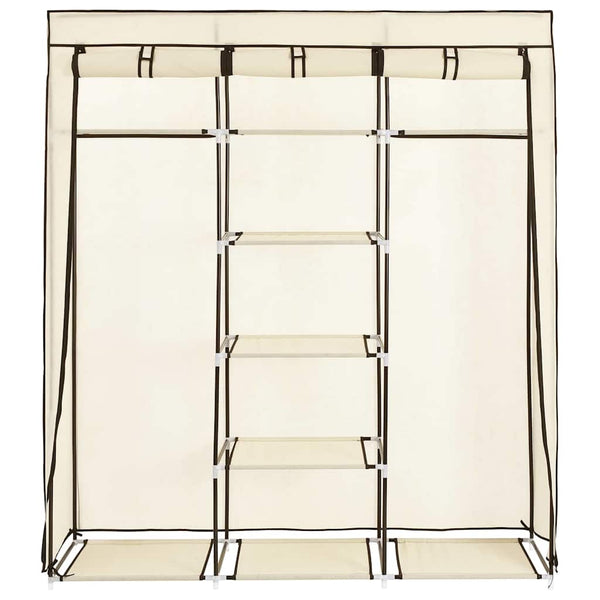 Kleiderschrank mit Fächern und Stangen Creme 150x45x175cm Stoff