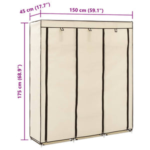 Kleiderschrank mit Fächern und Stangen Creme 150x45x175cm Stoff