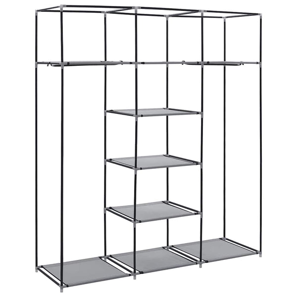 Kleiderschrank mit Fächern und Stangen Grau 150x45x175cm Stoff