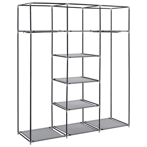Kleiderschrank mit Fächern und Stangen Grau 150x45x175cm Stoff