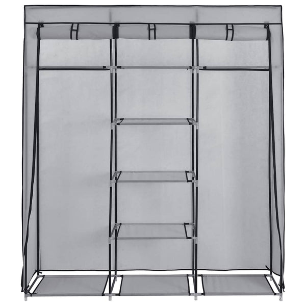 Kleiderschrank mit Fächern und Stangen Grau 150x45x175cm Stoff