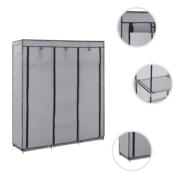 Kleiderschrank mit Fächern und Stangen Grau 150x45x175cm Stoff