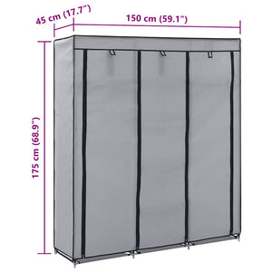 Kleiderschrank mit Fächern und Stangen Grau 150x45x175cm Stoff