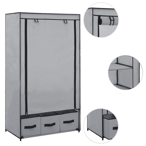 Kleiderschrank Grau 87 x 49 x 159 cm Stoff