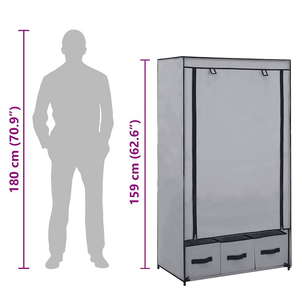 Kleiderschrank Grau 87 x 49 x 159 cm Stoff