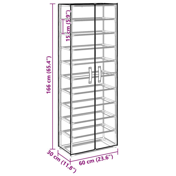 Schuhschrank Schwarz 60x30x166 cm Stoff