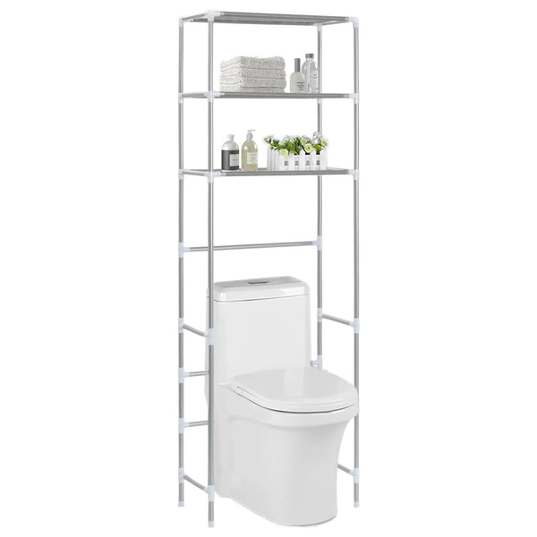 Toilettenregal 3 Ablagen Silbern 53x28x169 cm