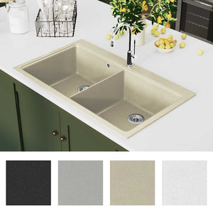 vidaXL Granite Sink Double Basin Beige