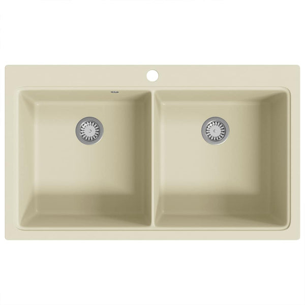 vidaXL Granite Sink Double Basin Beige