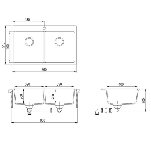 vidaXL Granite Sink Double Basin Beige