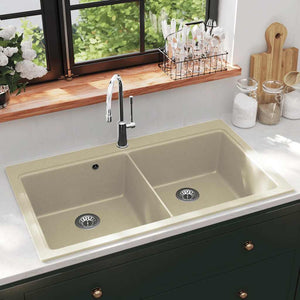 vidaXL Granite Sink Double Basin Beige