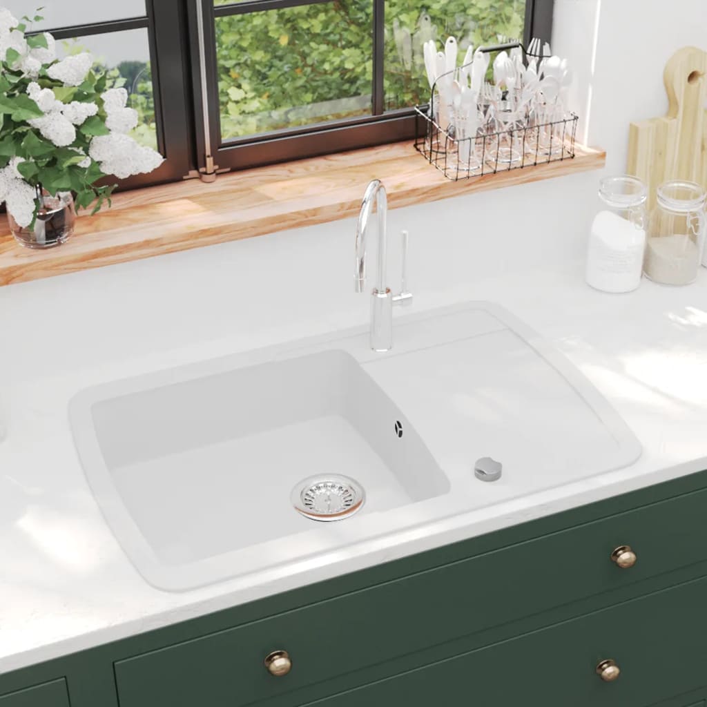 vidaXL Granite Sink Single Bowl White