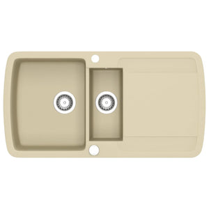 vidaXL Évier de cuisine double bac en granit beige