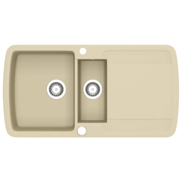 vidaXL Évier de cuisine double bac en granit beige