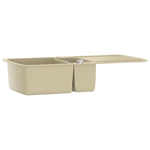 vidaXL Évier de cuisine double bac en granit beige