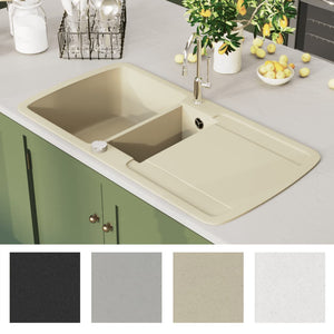 vidaXL Évier de cuisine double bac en granit beige