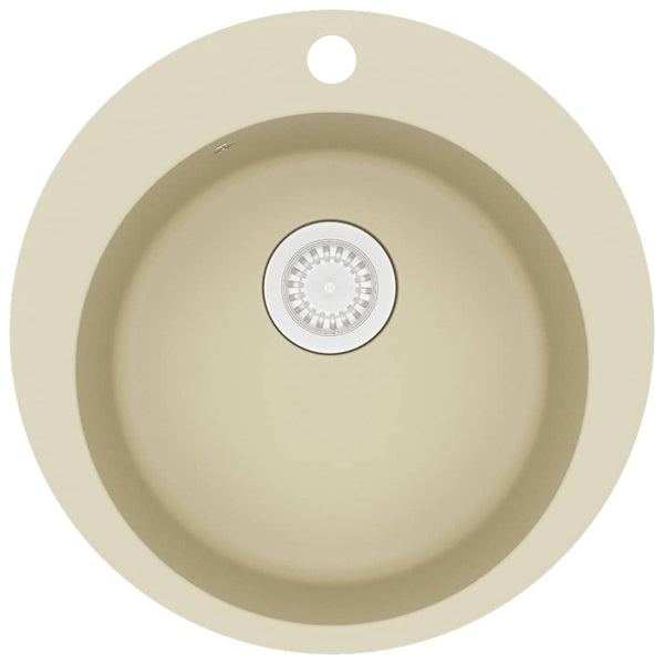 vidaXL Granite Sink Single Bowl Round Beige