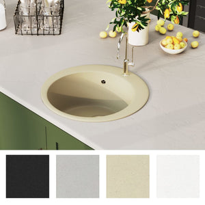 vidaXL Granite Sink Single Bowl Round Beige