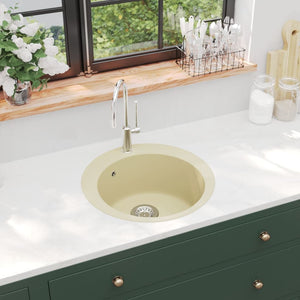 vidaXL Granite Sink Single Bowl Round Beige