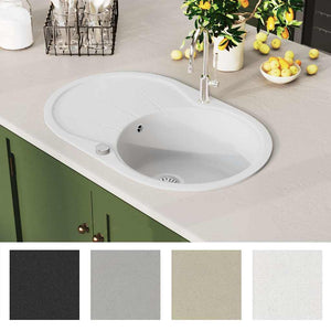 vidaXL Granite Sink Single Bowl Oval White