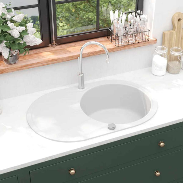 vidaXL Granite Sink Single Bowl Oval White
