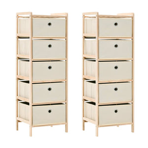 Korb-Kommoden 2 Stk. mit 5 Stoffkörben Zedernholz Beige