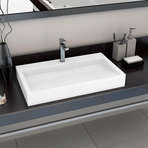 vidaXL Lavabo 80 x 46 x 11 cm en fonte minérale/marbre blanc