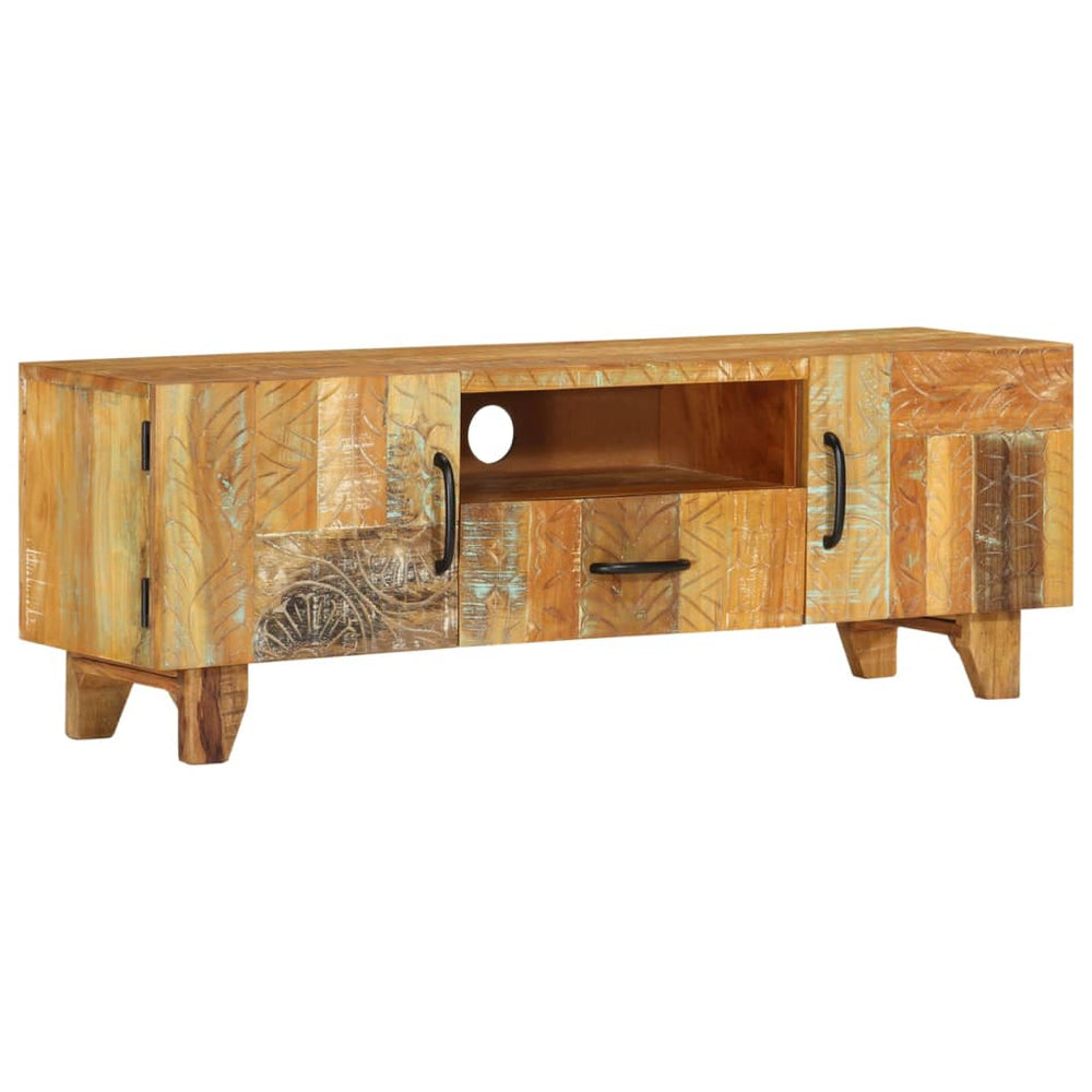 Meuble TV vidaXL sculpté à la main 120x30x40 cm Bois de récupération massif
