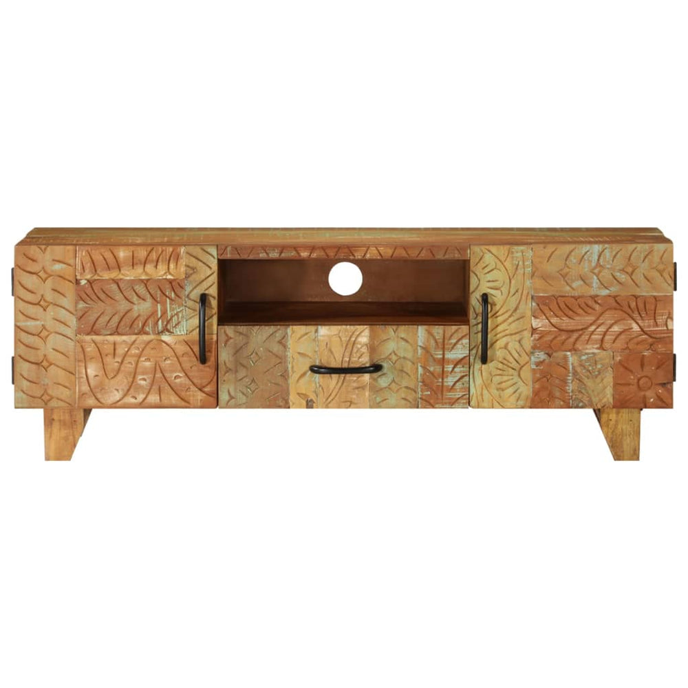 Meuble TV vidaXL sculpté à la main 120x30x40 cm Bois de récupération massif