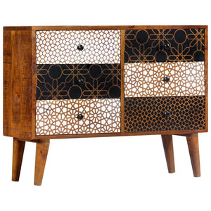 Sideboard mit Druckmustern 90×30×70 cm Massivholz Mango