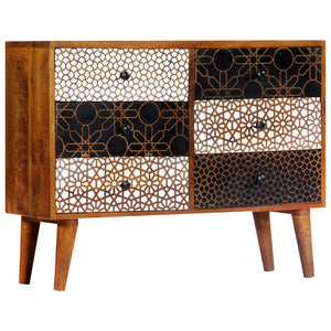 Sideboard mit Druckmustern 90×30×70 cm Massivholz Mango