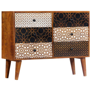 Sideboard mit Druckmustern 90×30×70 cm Massivholz Mango