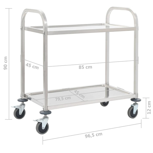 Servierwagen Edelstahl, 2-stufig, 96,5 cm