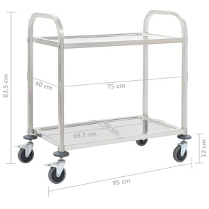 Edelstahl Servierwagen, 2-stufig, 95 cm