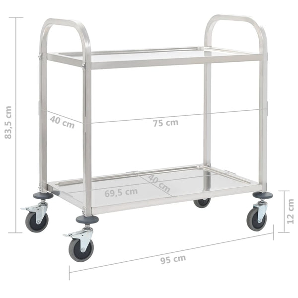 Edelstahl Servierwagen, 2-stufig, 95 cm