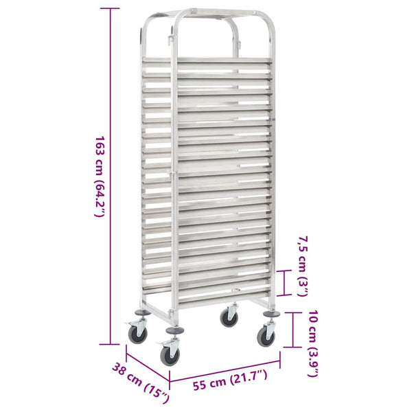 Edelstahl Tablettwagen für 16 Tabletts
