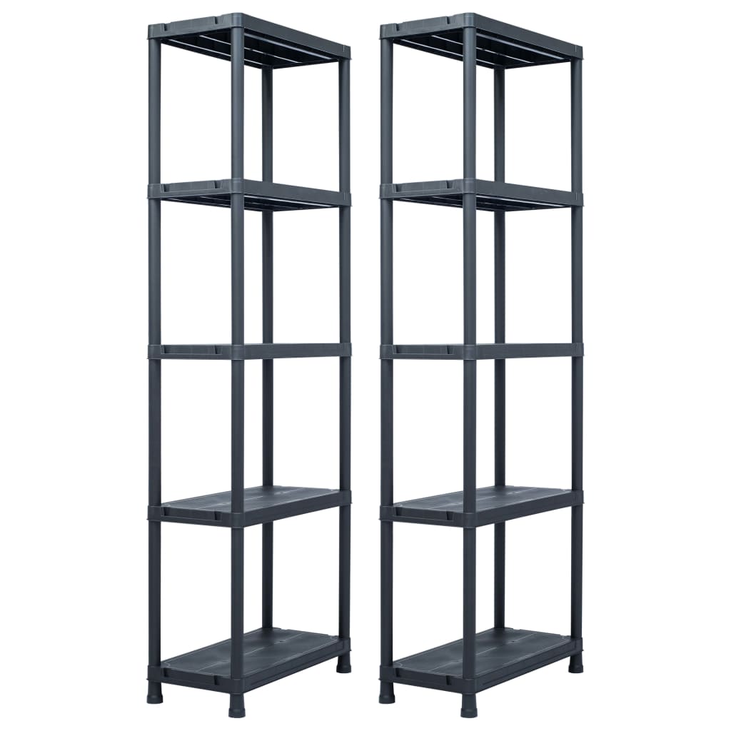 Lagerregale 2 Stk. Schwarz 125 kg 60 x 30 x 180 cm Kunststoff