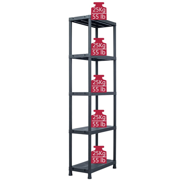 Lagerregale 2 Stk. Schwarz 125 kg 60 x 30 x 180 cm Kunststoff